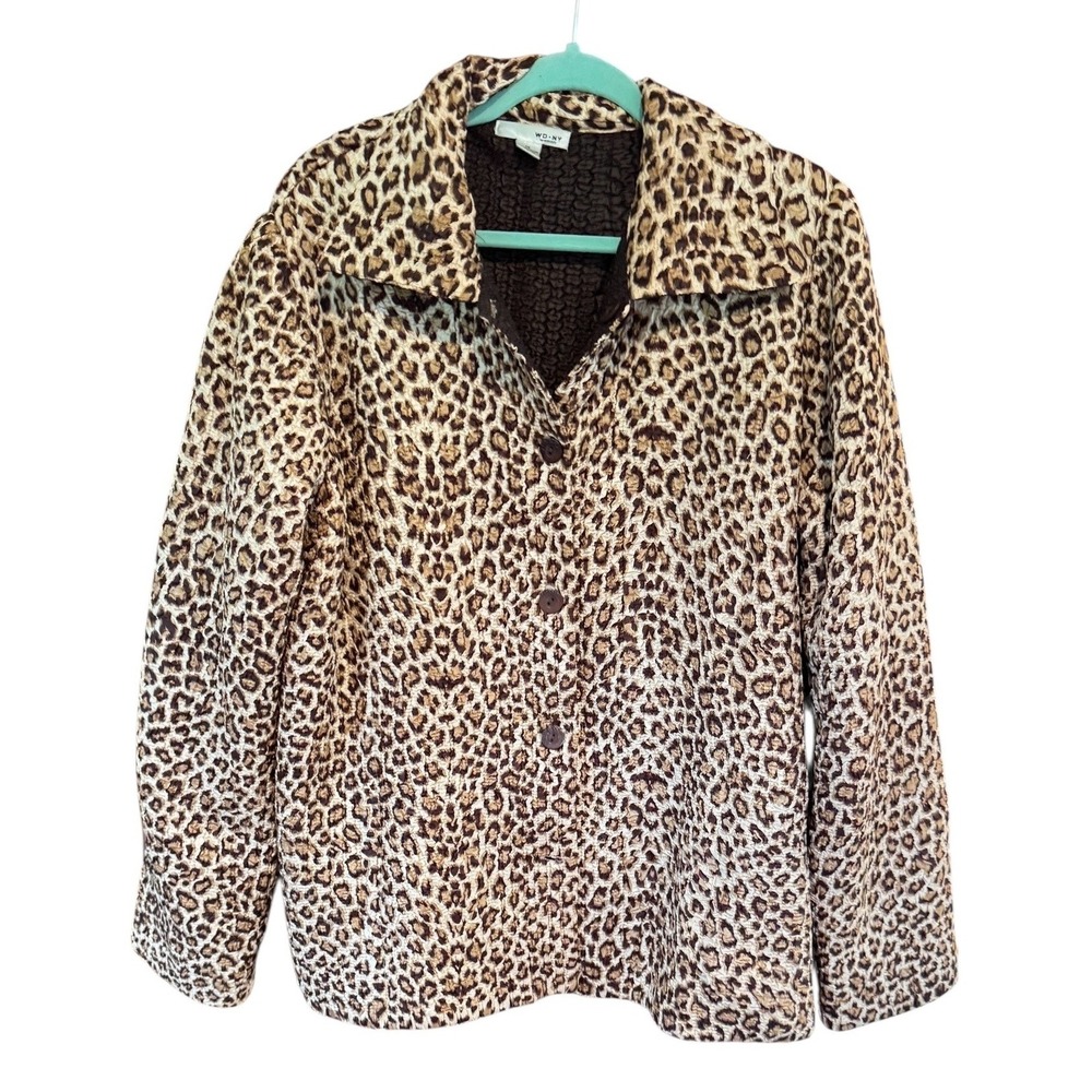 WD-NY Woman Leopard Print Textured Button Front Jacket Plus Size 1X Animal Print